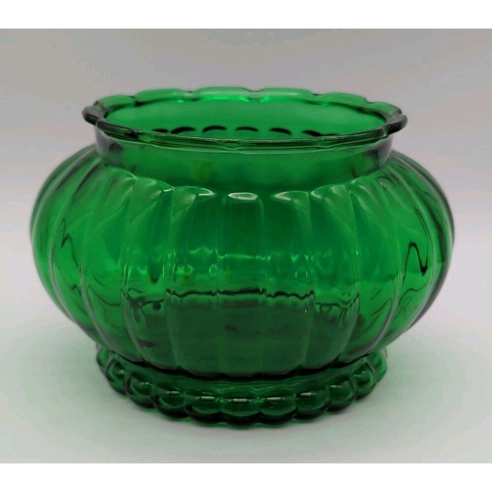 A.L.R. Co Ribbed Oval Vase Planter Emerald Green Depression Glass R-18 Vintage